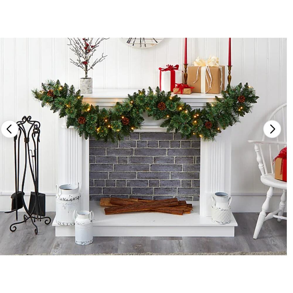 6-ft White Mountain Pine Garland Warm LED Lights and Pinecone